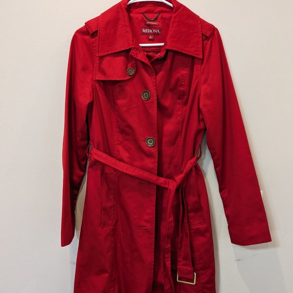 Merona Jackets & Blazers - Merona Red Trench Rain Coat Jacket with Belt Size S